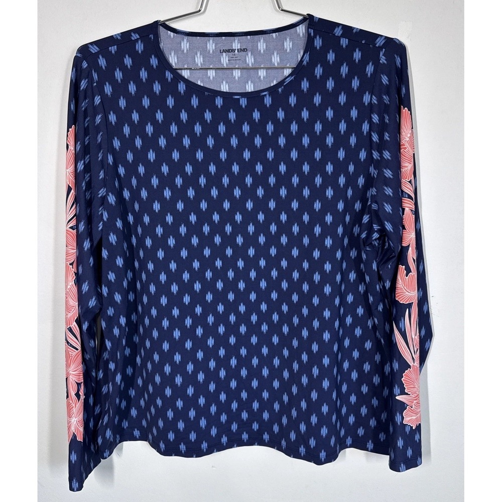 Lands End Women's Rashguard Swimsuit Top Long Sleeve Blue Size 1XL Water Park